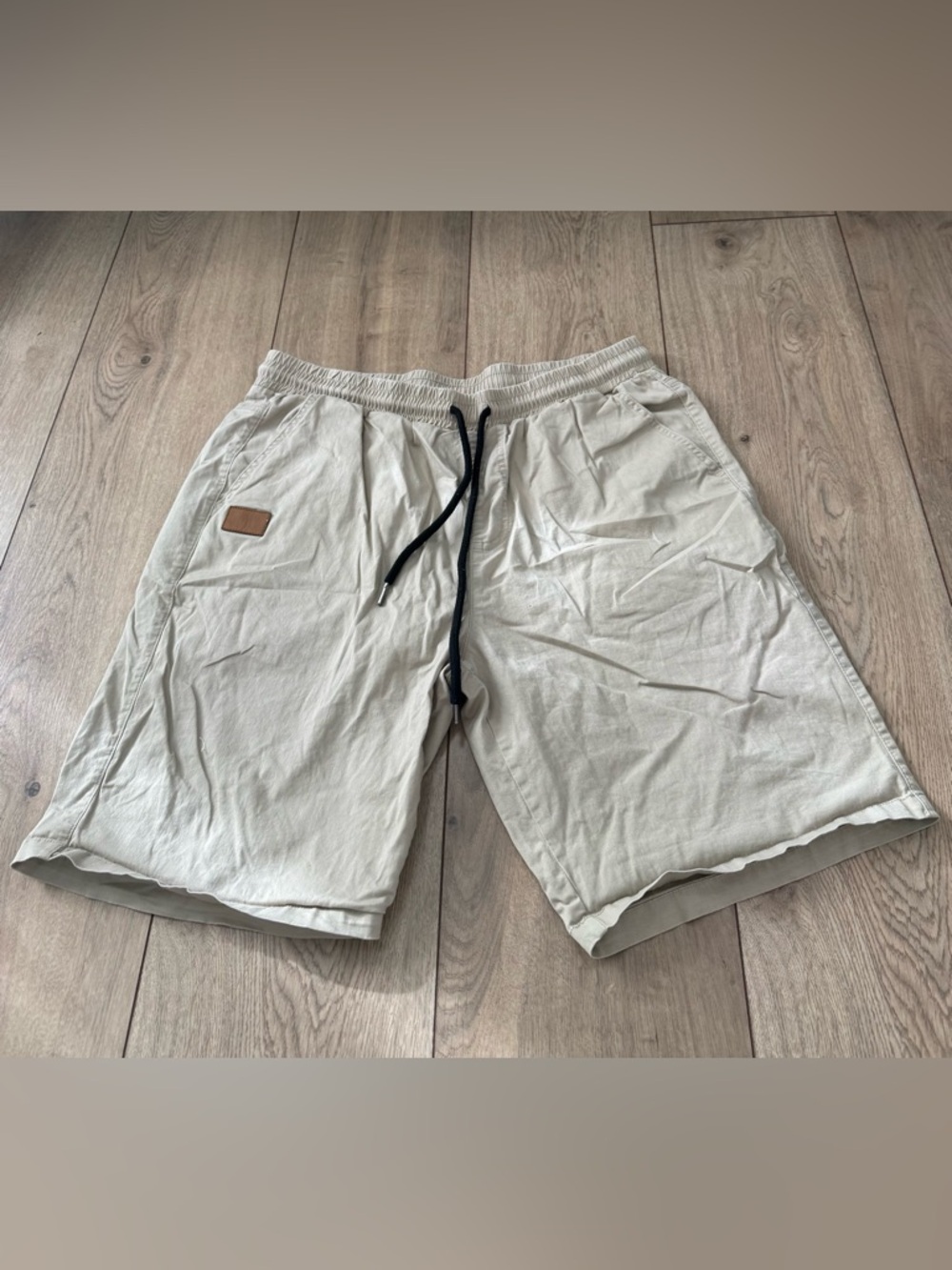 Men's Athletic Drawstring Shorts in Light Beige